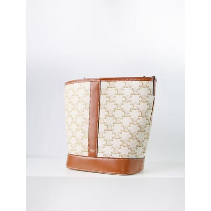 二手CELINE TRIOMPHE BUCKET 白色老花款