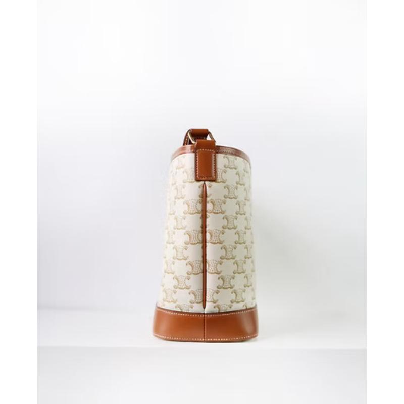 二手CELINE TRIOMPHE BUCKET 白色老花款