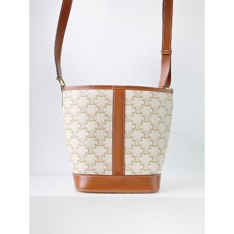 二手CELINE TRIOMPHE BUCKET 白色老花款