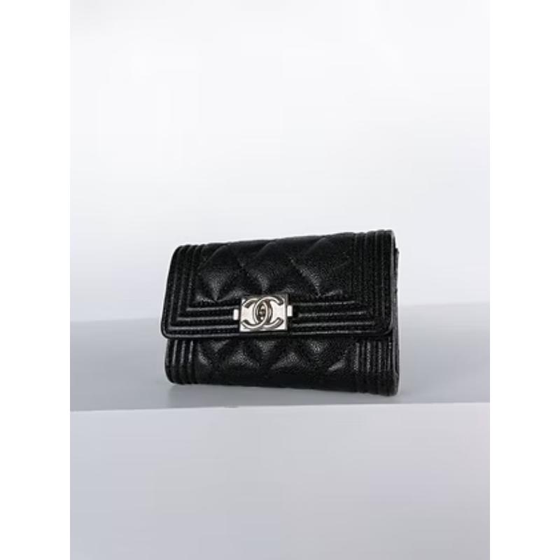 Chanel Boy 荔枝牛 單層卡包 銀釦