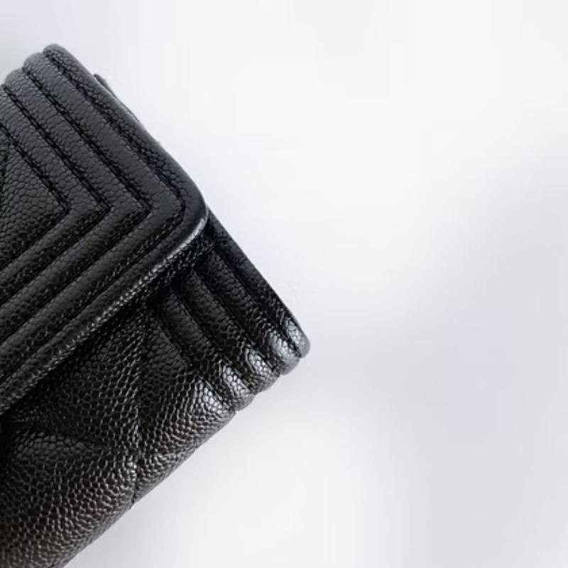 Chanel Boy 荔枝牛 單層卡包 銀釦