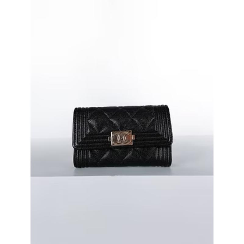 Chanel Boy 荔枝牛 單層卡包 銀釦