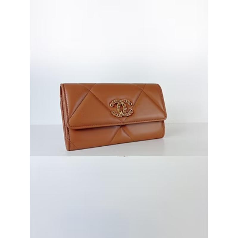 Chanel 19 全新中夾 焦糖棕色 晶片款