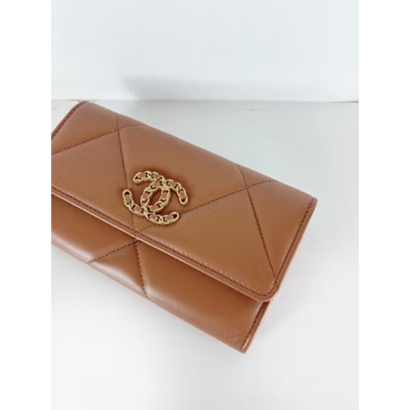 Chanel 19 全新中夾 焦糖棕色 晶片款