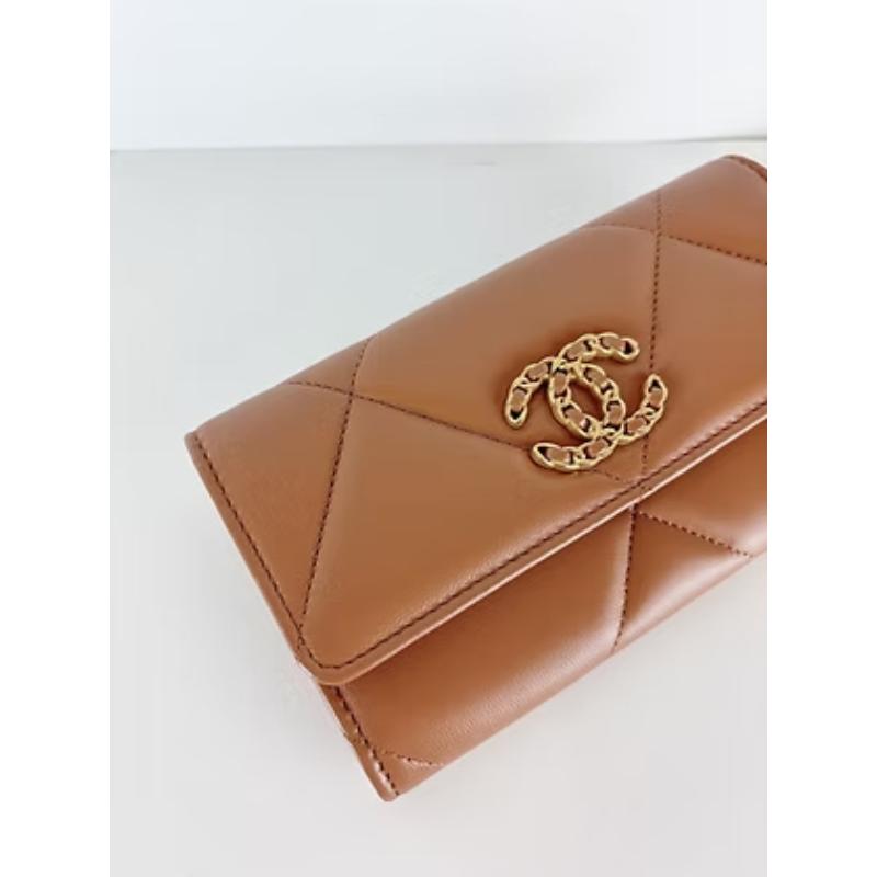 Chanel 19 全新中夾 焦糖棕色 晶片款