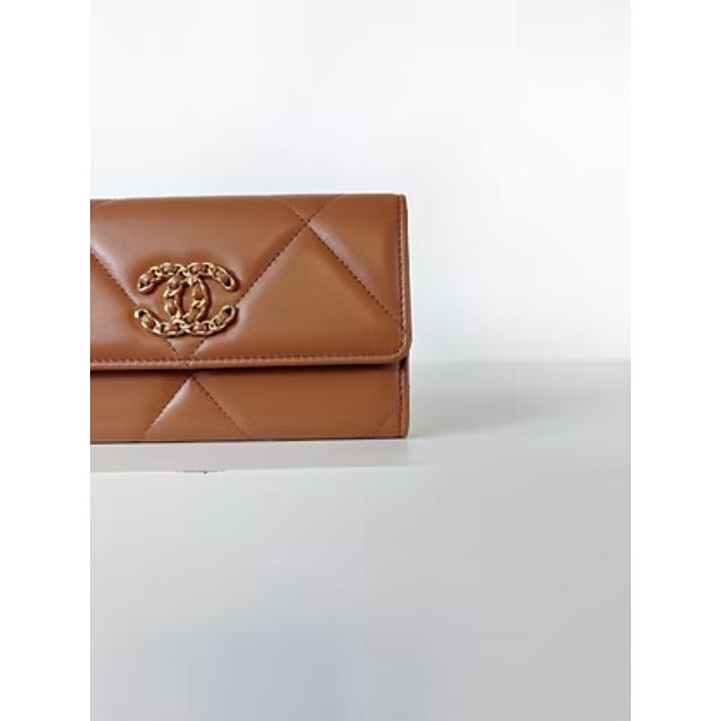 Chanel 19 全新中夾 焦糖棕色 晶片款