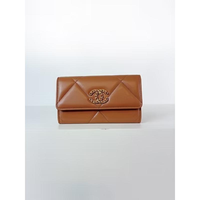 Chanel 19 全新中夾 焦糖棕色 晶片款