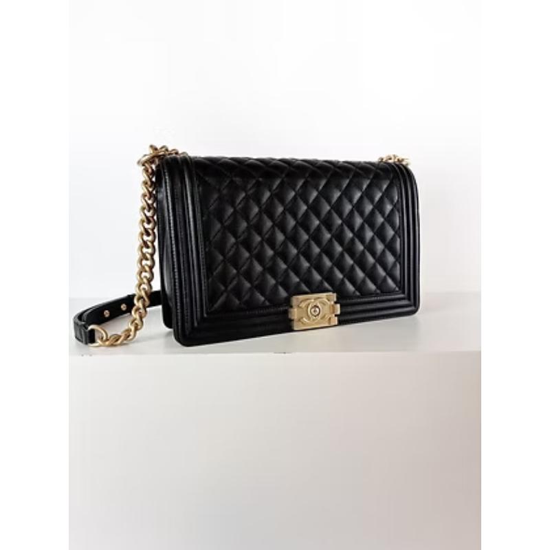 二手Chanel Boy28 荔枝牛 淡金釦 晶片款