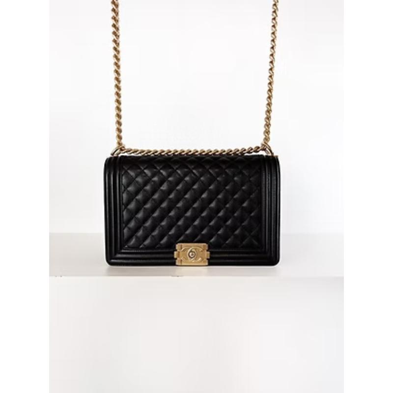 二手Chanel Boy28 荔枝牛 淡金釦 晶片款