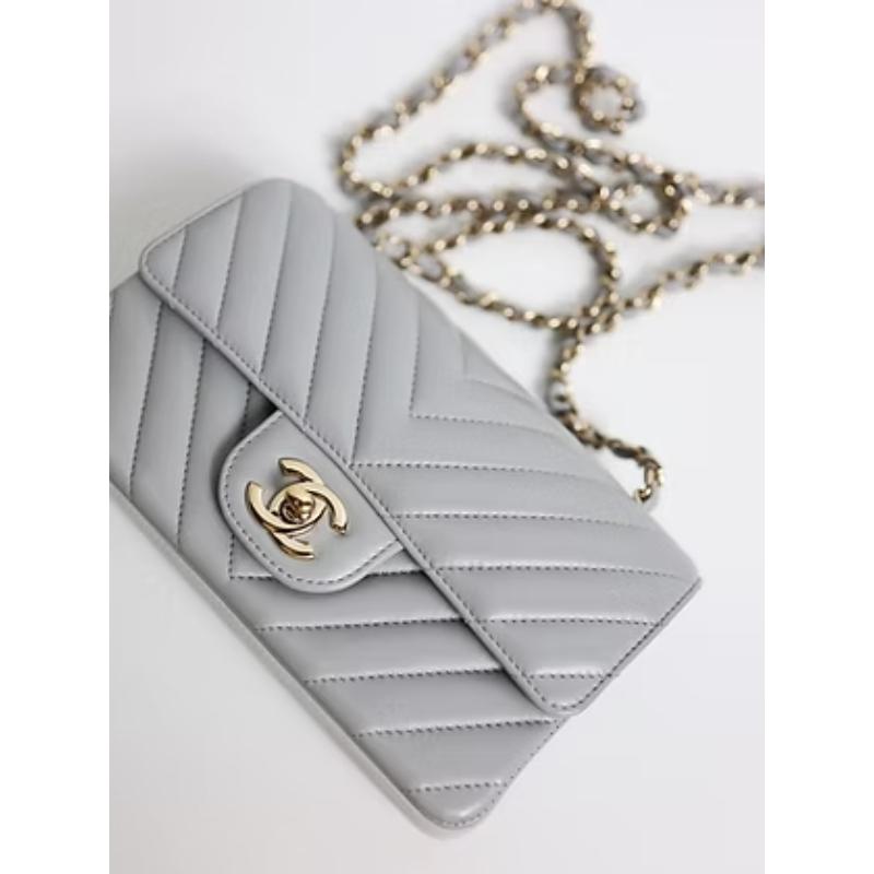 二手 Chanel cf20灰色 淡金釦