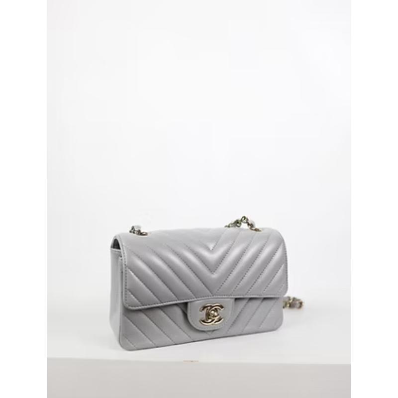 二手 Chanel cf20灰色 淡金釦