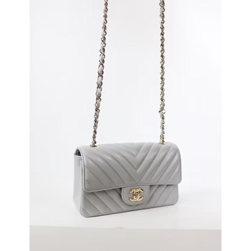 二手 Chanel cf20灰色 淡金釦