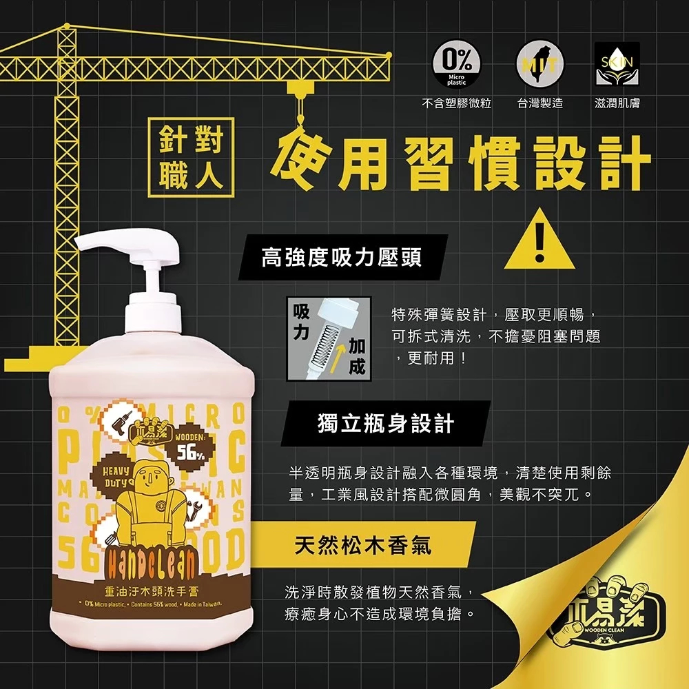 1200ML 補 -【飆破盤】免運優惠 木易潔 Hand Clean 木質纖維洗手膏 洗手乳 重油汙專用 天然環保 護手配方 去污 黑手
