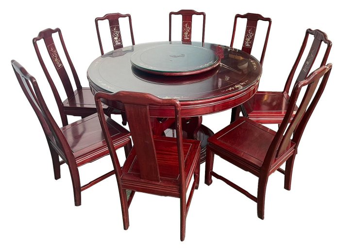 LG2217*紅木圓餐桌+八椅