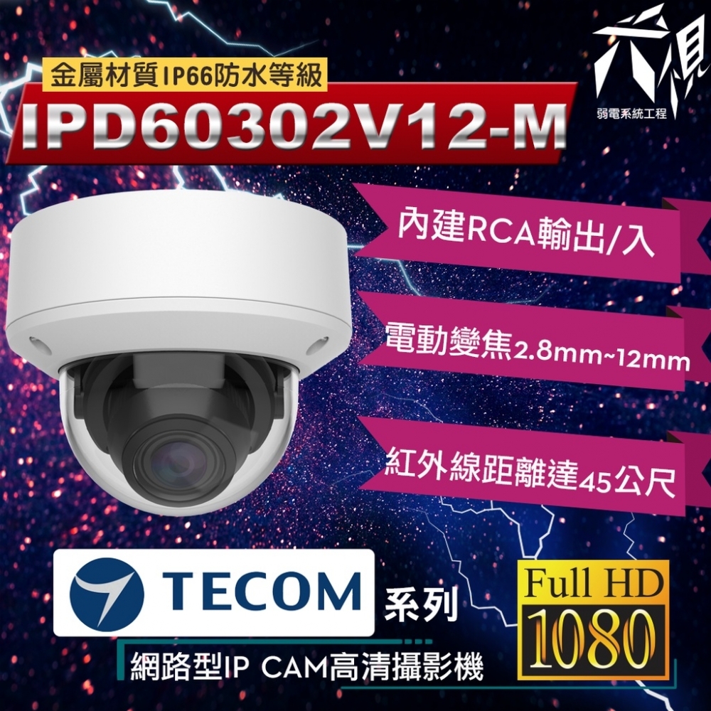 東訊TECOM 2MP 5MP 電動變焦 網路IPCAM 監視攝影鏡頭 - 半球型