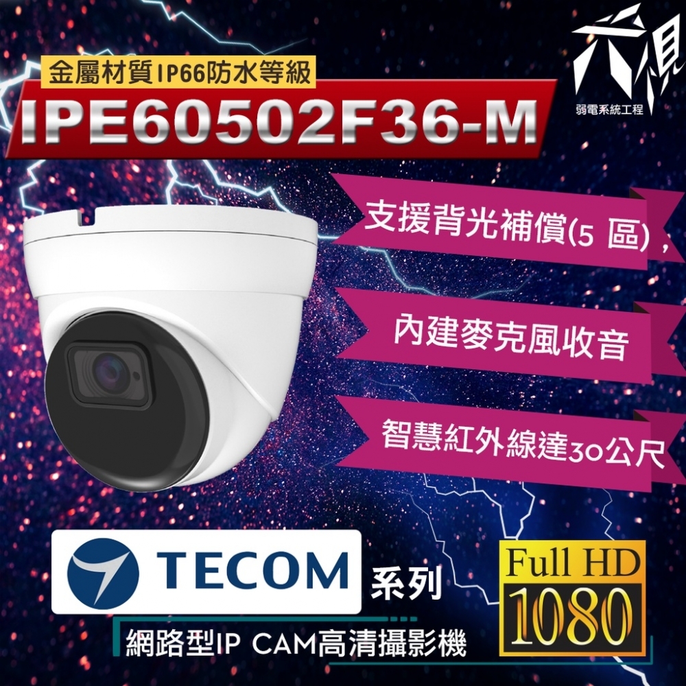 東訊TECOM 2MP/5MP 網路型IPCAM 3.6mm監視攝影鏡頭 【槍型/半球型+寬動態 -  五百萬畫素】