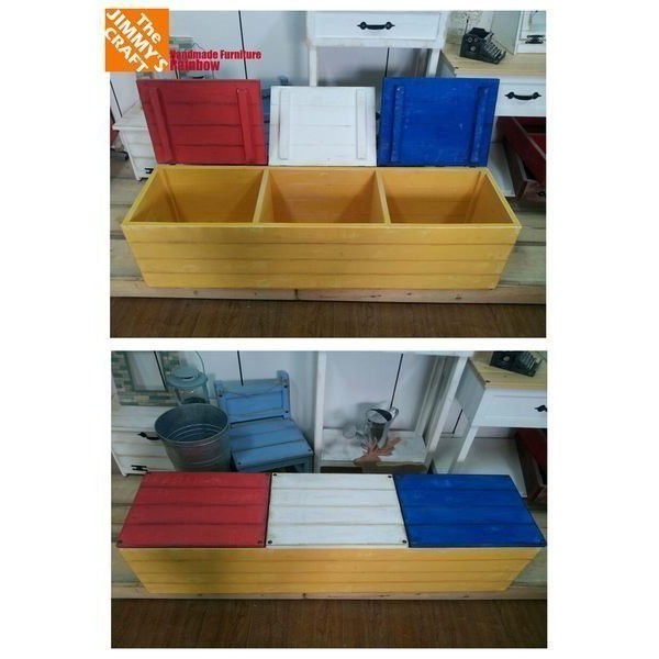 拼色三格收納木箱