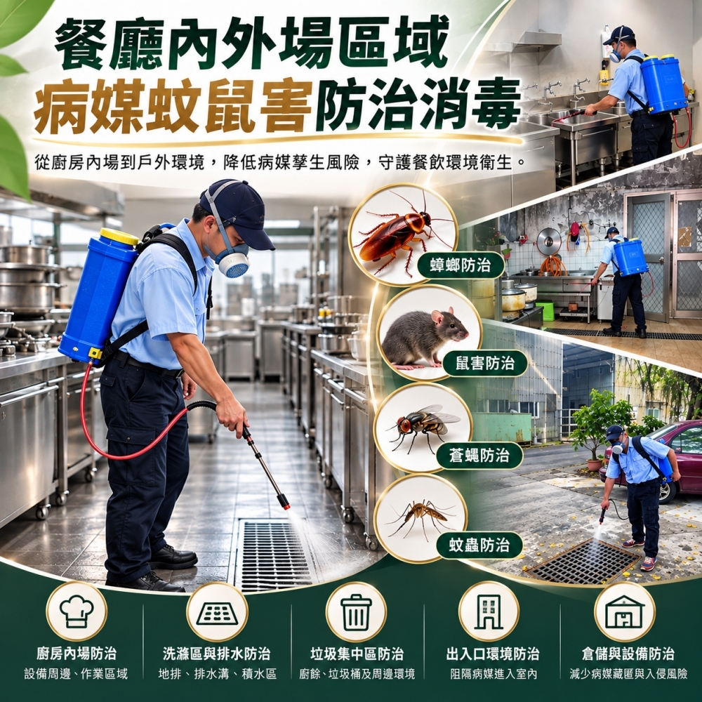 餐廳內外場區域病媒蚊鼠害防治消毒