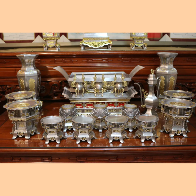 正錫製宴王供具22件 [全套組]【錫器/擺宴/宴王/祀宴/純手工/雙色/安金】
