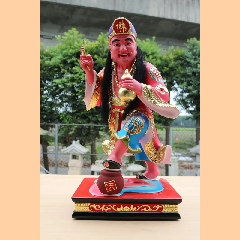 濟公禪師｜香樟｜立姿自在體｜彩繪安金