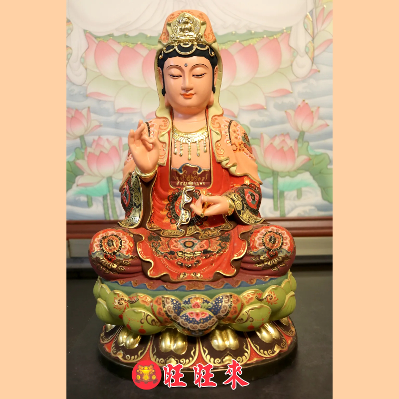 蓮花觀音｜香樟｜極彩錦雕安金