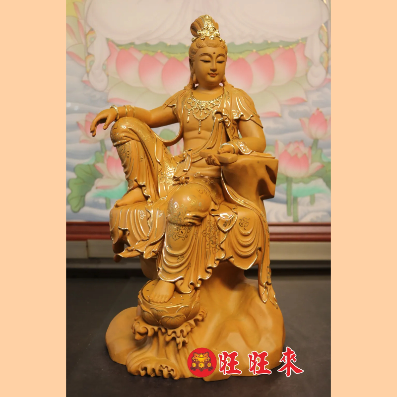 自在觀音｜香樟｜手工描金