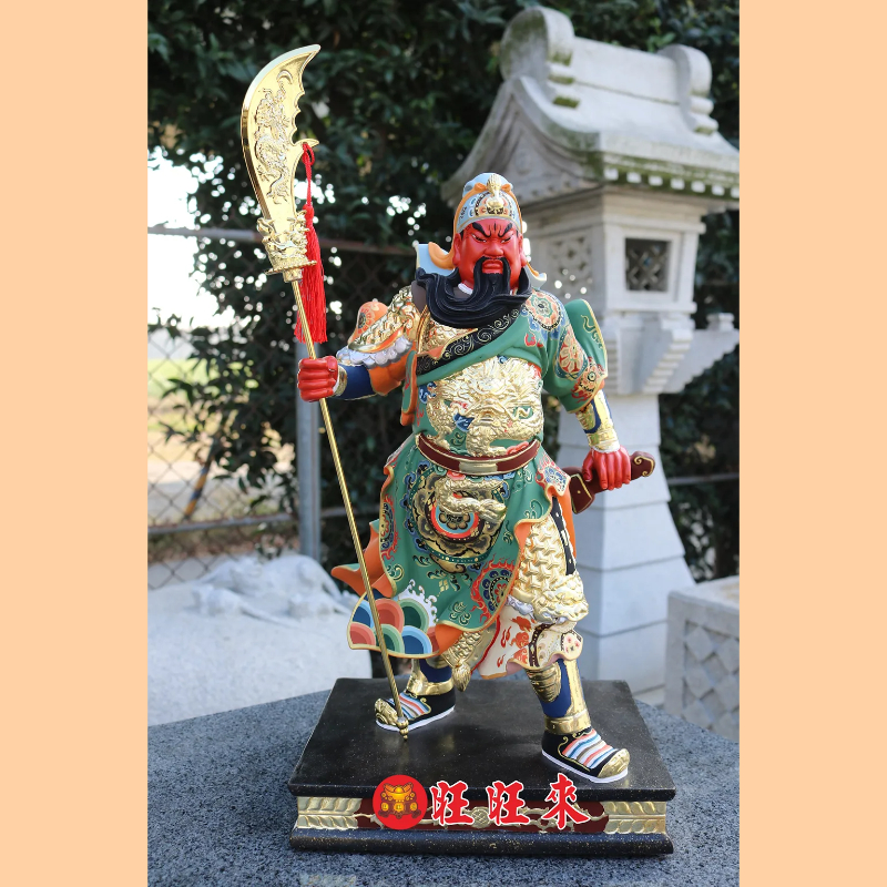 關聖帝君 站身｜香樟｜極彩錦雕安金