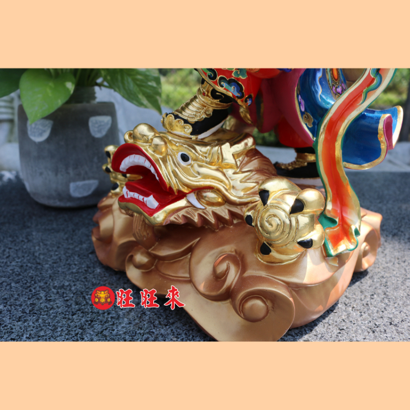 踏龍太子｜錦雕站身體｜香樟｜彩繪安金