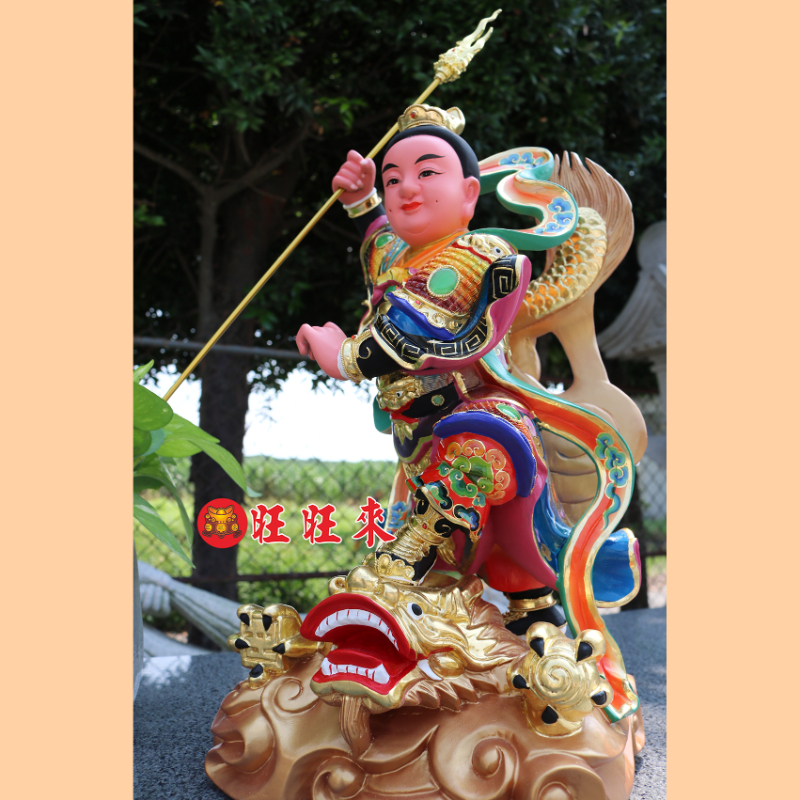踏龍太子｜錦雕站身體｜香樟｜彩繪安金