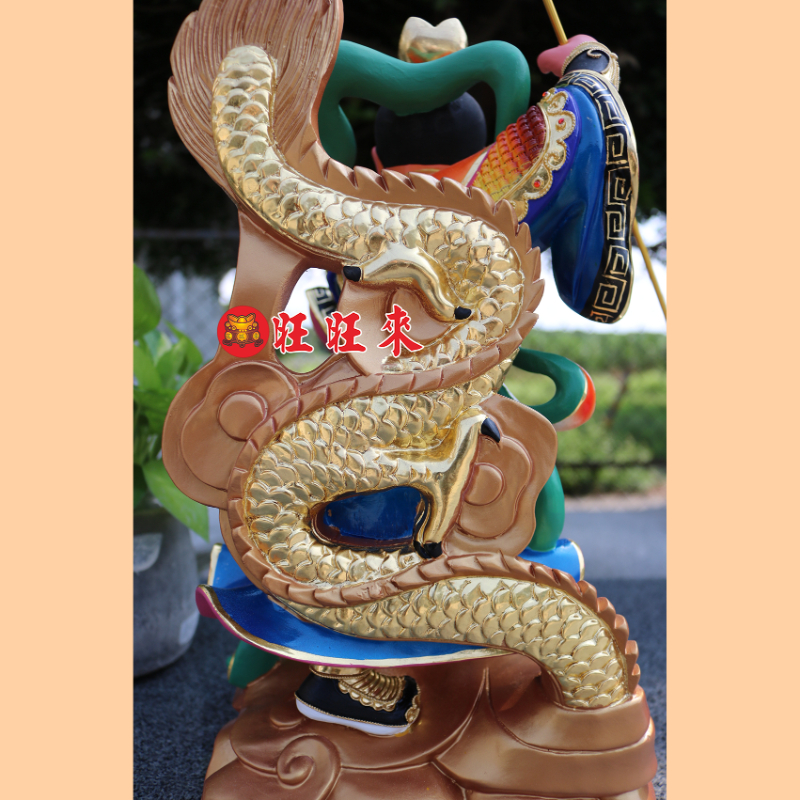 踏龍太子｜錦雕站身體｜香樟｜彩繪安金