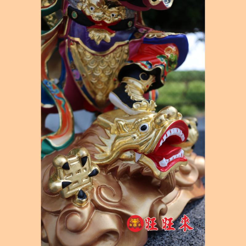 踏龍太子｜錦雕站身體｜香樟｜彩繪安金