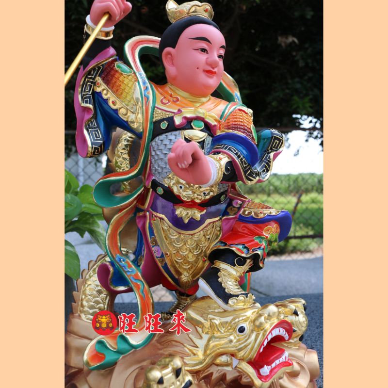踏龍太子｜錦雕站身體｜香樟｜彩繪安金
