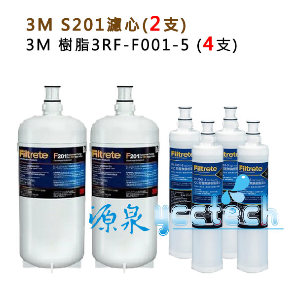 3M S201淨水器專用濾心(3US-F201-5) 2入+ 3M SQC 前置樹脂濾心3RF-F0