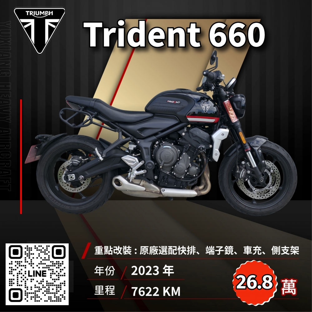 （已售出）2023年 TRIUMPH TRIDENT660 亮黑 原廠快排