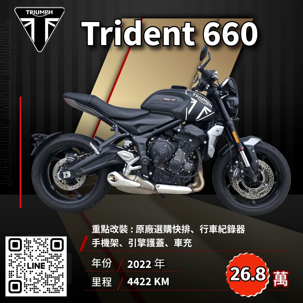 2022年 TRIUMPH TRIDENT 660 消光黑 快排版